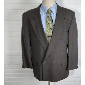 J Riggings Blazer Men 42S Brown Plaid Double Breasted Peak Classic Career VTG